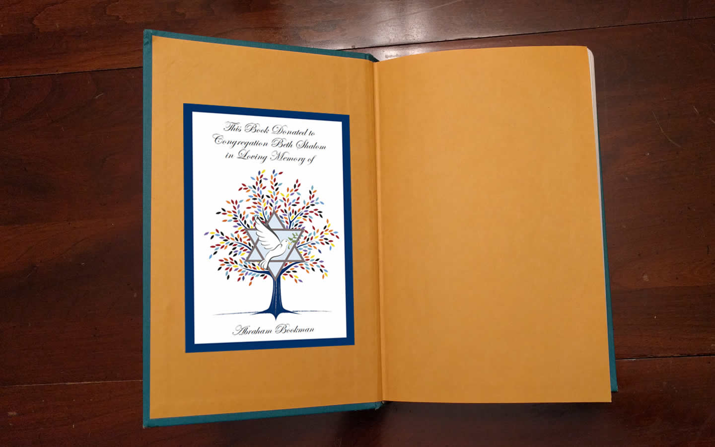Congregation Beth Shalom prayer book bookplate