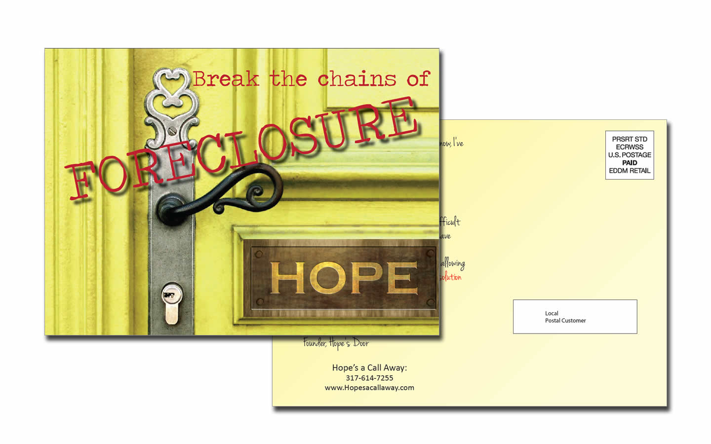 Hope's Door every door direct mail EDDM postcards